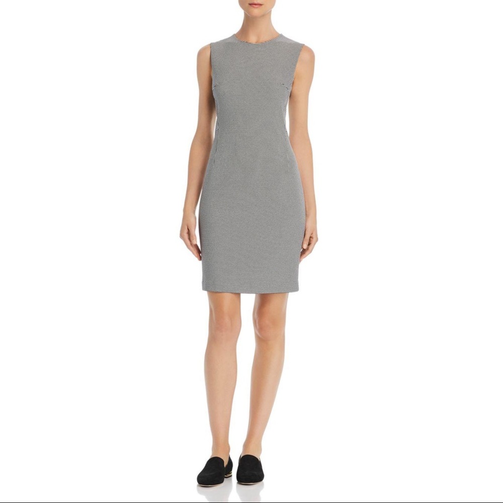 Theory Houndstooth Sleeveless Sheath Dress in Black and Ivory
